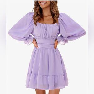 Pastel Purple, Lavendar Mini Dress, Lantern Sleeve